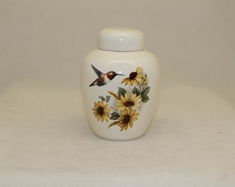 Hummingbird and Sunflowers Cremation Urn: Handmade Ceramic Keepsake Jar