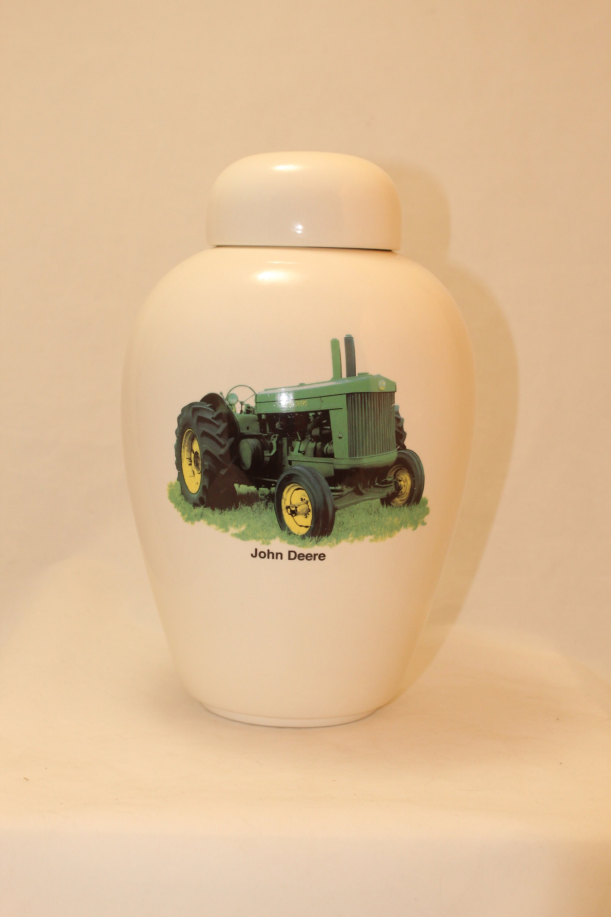 Tractor Ceramic Jar with Lid, Adult Cremation Urn, Large Pet Urn, Large