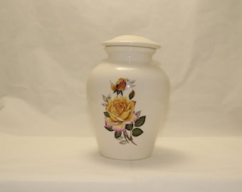 Handmade Ceramic Cremation Urn with Lid: Yellow Peace Rose Art Pottery