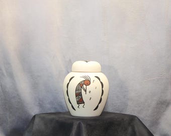 Flute Player Native American hand painted ceramic cremation urn for ashes,