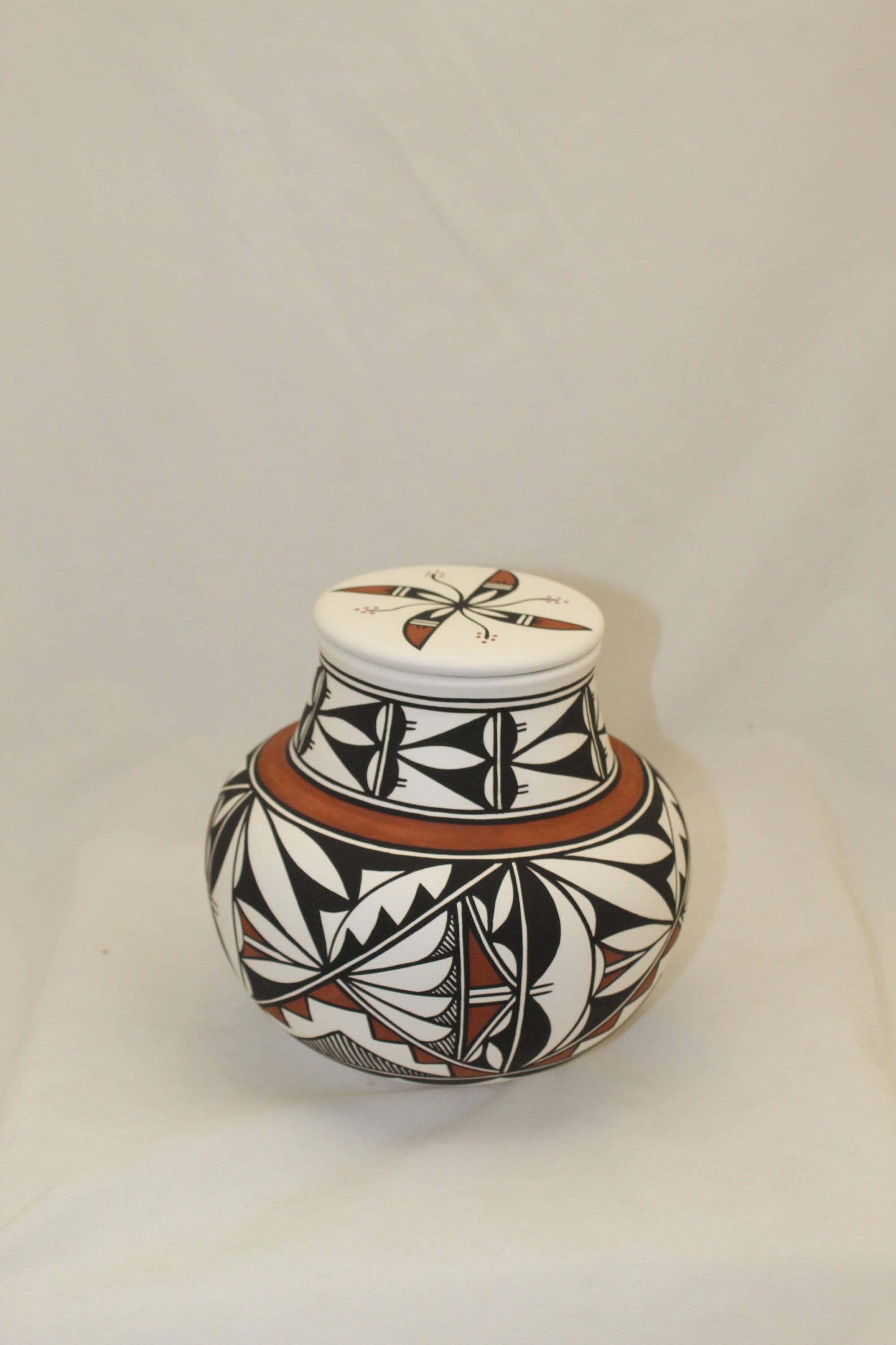 Native American Adult Cremation Urn, Terra Cotta and Black Hand Painted