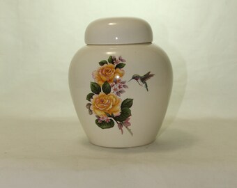 Yellow Roses Hummingbird Cremation Urn, Handmade Ceramic Art Pottery, Pet or Child