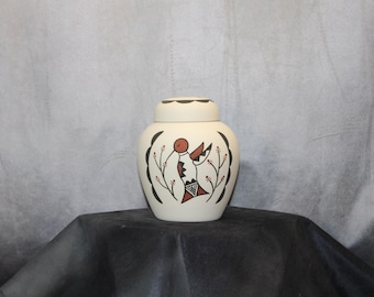 Hummingbird design Native American hand painted cremation urn for ashes, Small Urn for sharing or pet