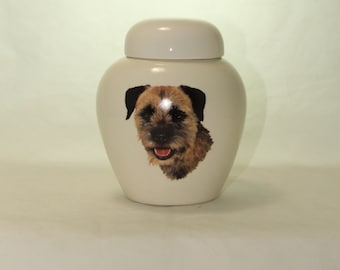 Border Terrier Cremation Urn, Ceramic Jar with Lid, Pet or Dog Small Urn for Ashes, Keepsake Urn, Art Pottery, handmade
