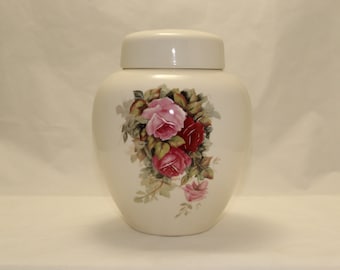 Handmade Ceramic Cremation Urn, Pink Roses Ginger Jar, Art Pottery