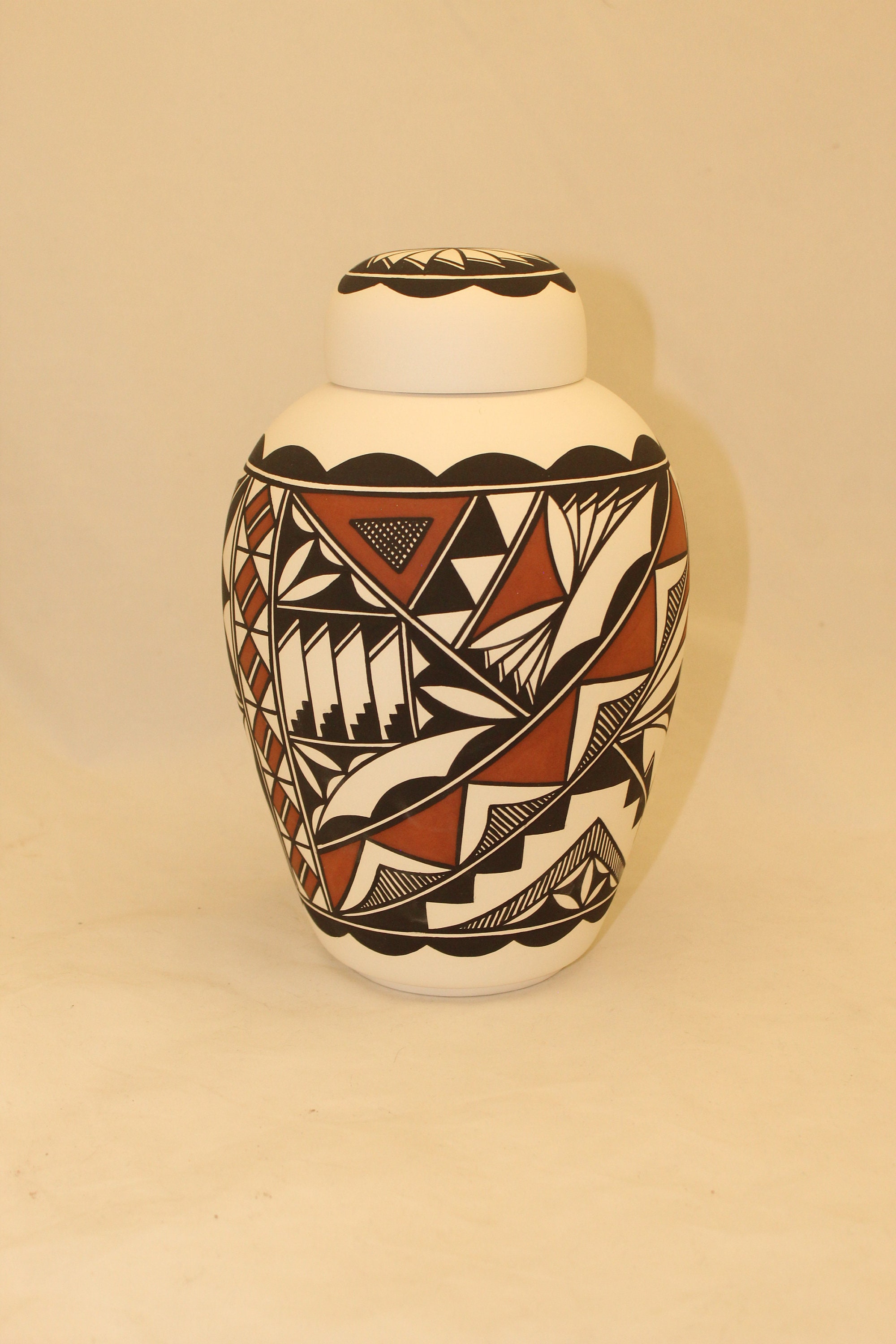 Native American Urn Ceramic Jar with Lid, Adult Cremation Urn, large