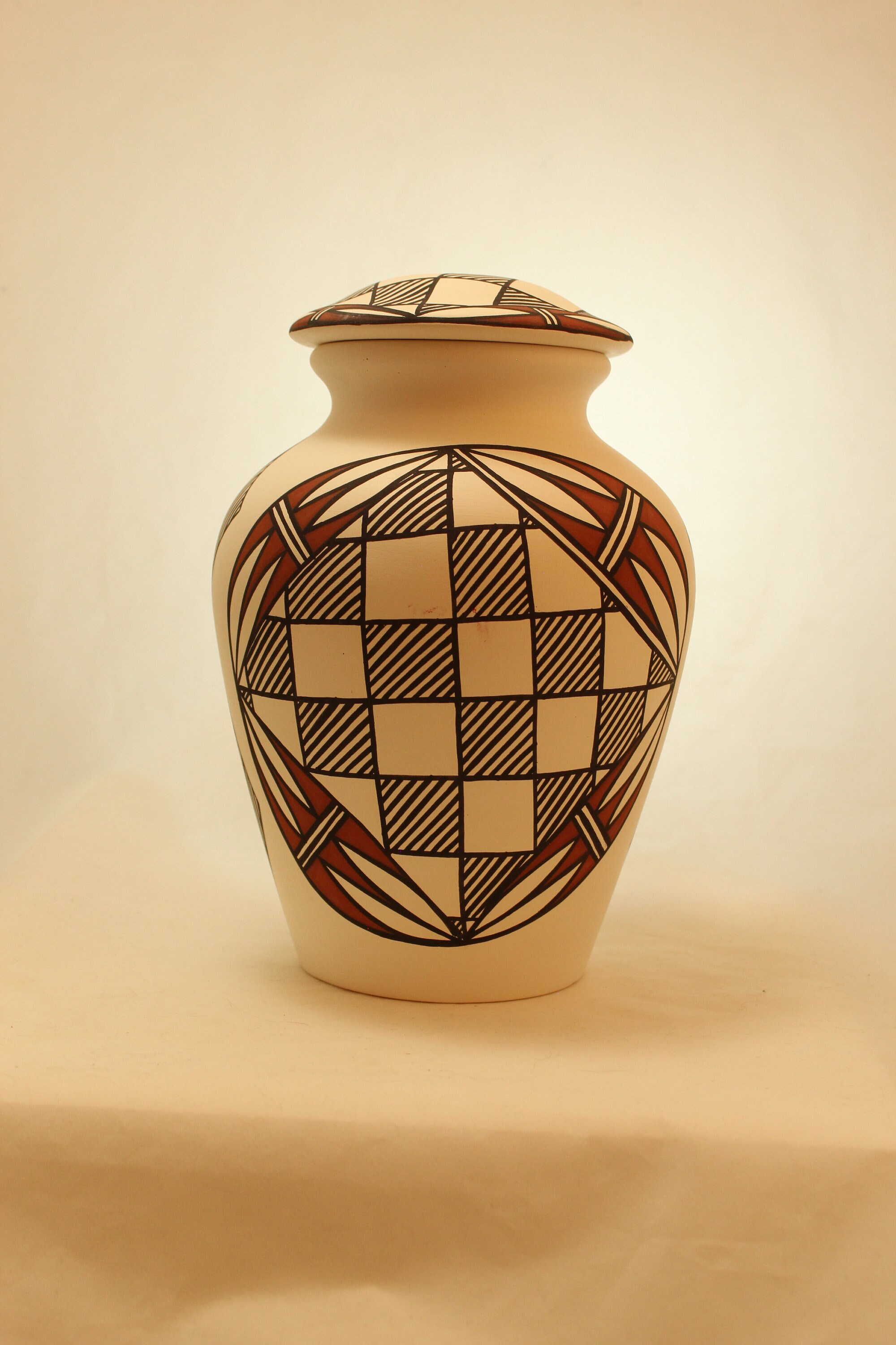 Native American Ceramic Jar With Lid Decorative Urn For Ashes