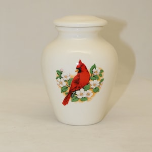 Small Cremation Urn with Cardinal and Dogwood, Keepsake Urn, Baby Urn, Infant Urn. Handmade small Pet Urn
