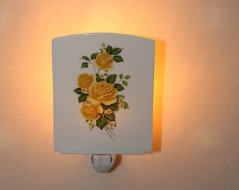 Yellow Roses Porcelain Night Light, Memorial Gift, Soft Lighting