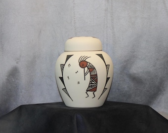 Kokopelli Native American Cremation Urn for Ashes, Hand painted design small container with lid