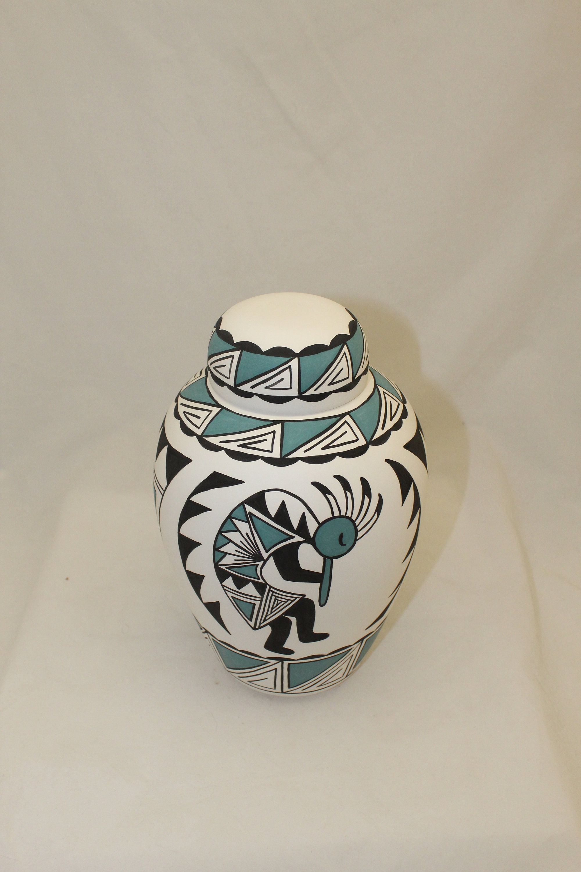 Native American Kokopelli Urn Ceramic Jar with Lid, Adult Cremation Urn