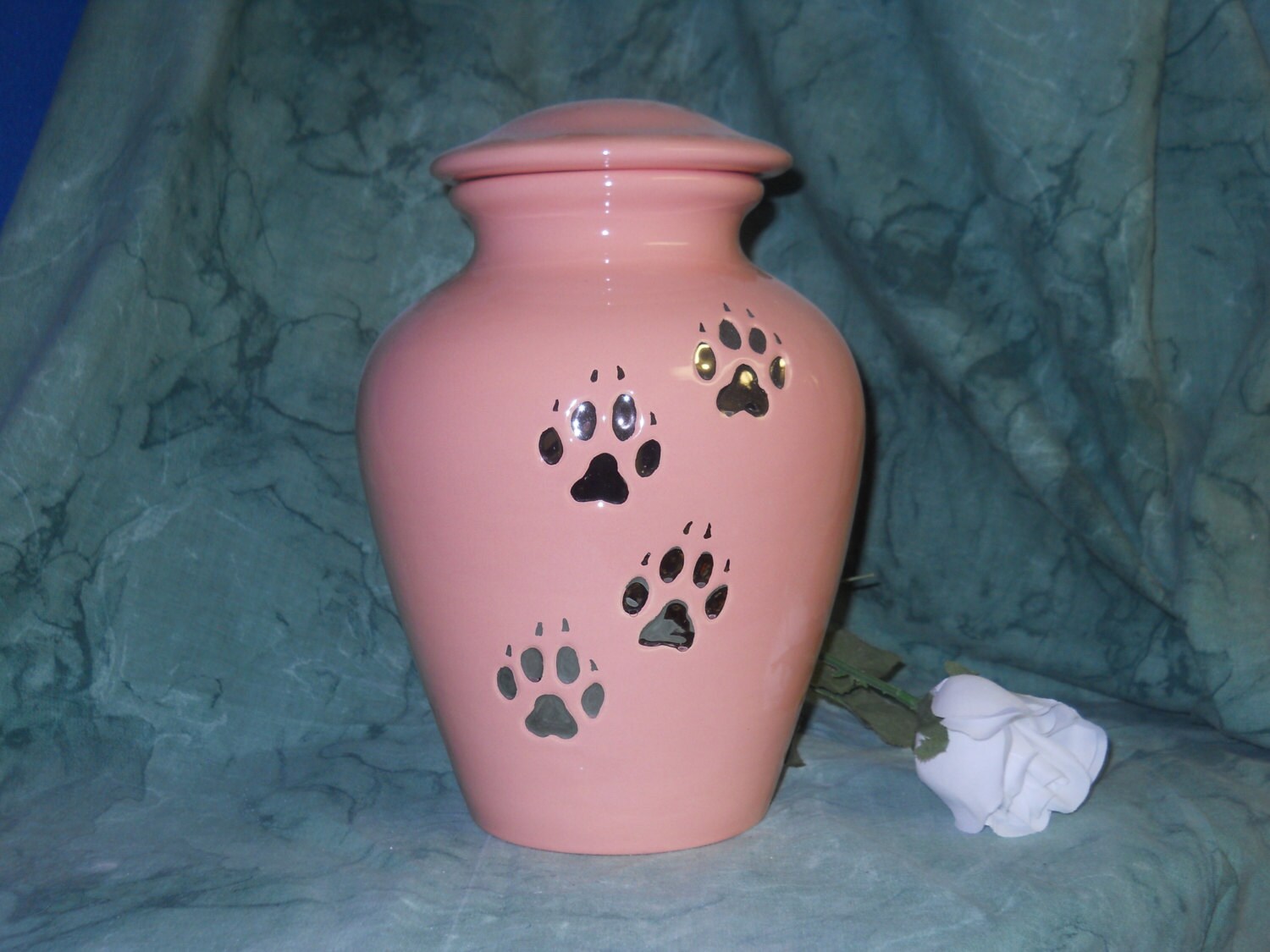 Large Peach Ceramic jar with lid,urn, Jar with lid,large Dog urn, large