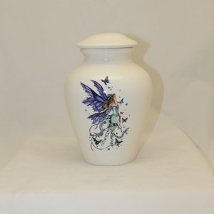 Large Cremation Urn with Fairy and Butterfly, Adult Urn, Human Ashes Urn. large jar, art pottery, handmade