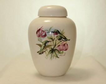 Hummingbird Ceramic Jar with Lid Cremation Urn, Medium Keepsake Child Urn, Pet Urn, art pottery, Handmade Ashes Container
