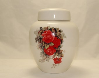 Red Roses Cremation Urn, Large Ginger Jar, Adult Urn for Ashes, Large Pet Urn, Art Pottery, Handmade Funeral Ur