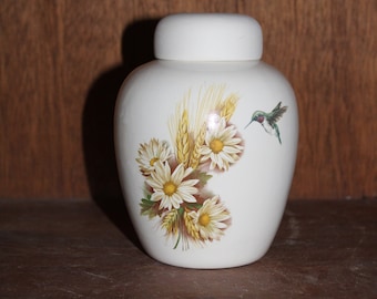 Daisy Hummingbird Cremation Urn: Handmade Ceramic Keepsake Jar