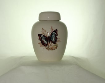 Blue Butterfly Ceramic Cremation Urn, Handmade Pottery, Keepsake Urn