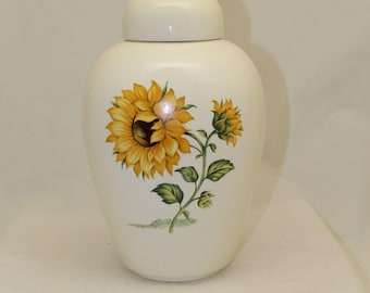 Adult Cremation Urn with Sunflower, Large Ceramic Container with Lid for Ashes
