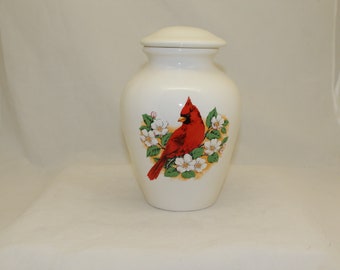 Cardinal and Dogwood Large Cremation Urn, Adult Human Ashes Urn. Large Jar with Lid, art pottery, handmade