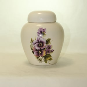Purple Pansy Cremation Urn, Ceramic Jar with Lid, Pet Cat or Dog Small Urn for Ashes, Keepsake Urn, handmade