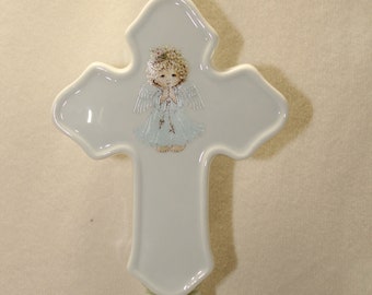 Praying Angel Porcelain Cross Night Light, Infant Memorial Gift
