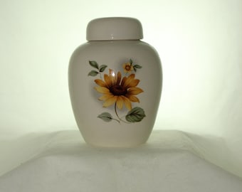 Sunflower Ceramic Cremation Urn with Lid, Handmade Art Pottery, Keepsake Urn