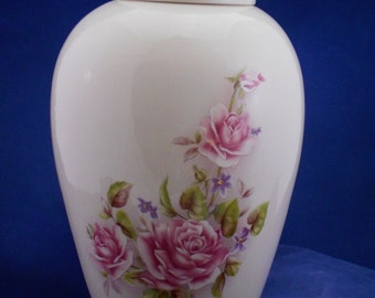 Handmade Pink Roses Cremation Urn: Ceramic Funeral Urn for Ashes
