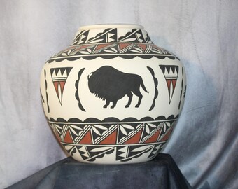 Adult Native American Hand Painted Cremation Urn, Large Ceramic Jar with Lid, Extra Large Urn for Ashes, Art Pottery