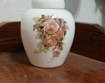 Tiny Ceramic Cremation Urn: Peach Roses Infant or Keepsake Pet Urn