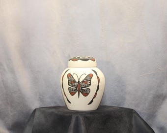 Native American Cremation Urn for Ashes, Hand painted design small container with lid
