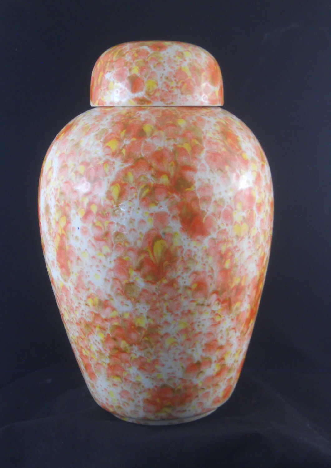 Orange Crystals on Adult Cremation Urn, Large Human Ashes Urn, Large
