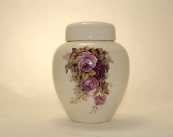 Cremation Urn Purple Orchid Roses Ceramic Jar with Lid, Adult Cremation Urn, Large Jar for Ashes, Art Pottery Funeral Urn, Handmade