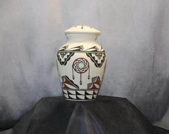 Handmade Native American Dream Catcher Pottery Cremation Urn