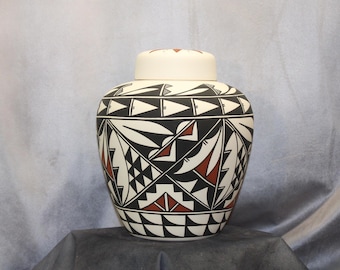 Handmade Native American Pottery Urn, Extra Large Ceramic Jar with Lid