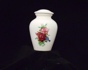Pink & Burgandy Hibiscus with Hummingbird Ceramic jar with lid, Adult Cremation Urn for Ashes, art pottery, handmade