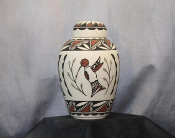 Hummingbird design Native American Adult Cremation Urn, Hand Painted art pottery