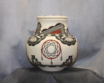 Native American Urn Ceramic Jar with Lid Cremation Urn for ashes, Hand Painted Art Pottery Memorial Urn