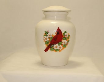 Cardinal Cremation Urn, Handmade Ceramic Sharing Urn with Lid