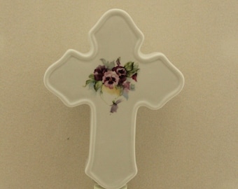 Pansy Porcelain Cross Night Light - Memorial Remembrance Gift