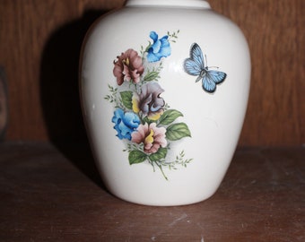 Sweet Peas Cremation Urn, Handmade Ceramic Keepsake Urn, Butterfly Design