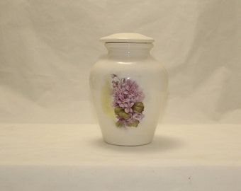 Orchid Violets Ceramic Jar with Lid, Small Cremation Urn, Baby Urn, Small Pet Urn, Cat Urn, Keepsake Art Pottery, Handmade container small