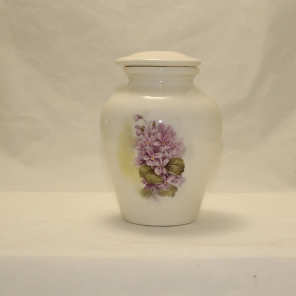 Orchid Violets Ceramic Jar with Lid, Small Cremation Urn, Baby Urn, Small Pet Urn, Cat Urn, Keepsake Art Pottery, Handmade container small