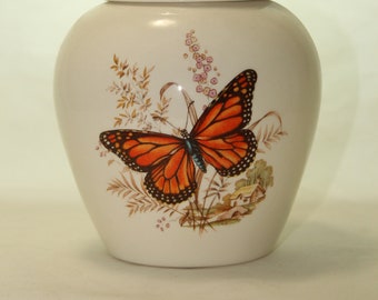 Cremation Urn with Butterfly, Ceramic Jar with Lid, Small Cremation Urn, Ginger Jar with lid, Keepsake Urn, Pet Urn, Art Pottery, Handmade
