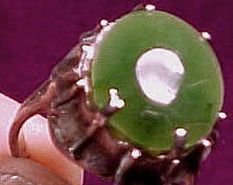 Jade Sculpted Sterling Silver Ring 1960s Size 7