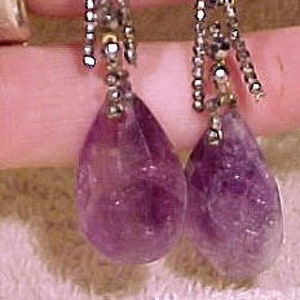 Cut Steel and Amethyst Dangle Drop Earrings 19thC