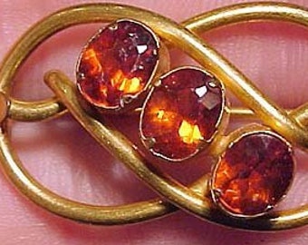 Victorian Rolled Gold Plate Brooch with Orange Glass Stones 1860-1880