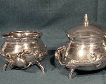 19thC Japanese Silver 3 Piece Cruet Set with Spiders and Lizards