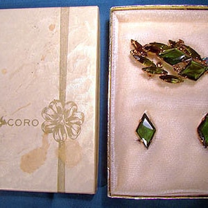 Coro Multi Color Rhinestone Brooch & Earrings Set Original Box 1960