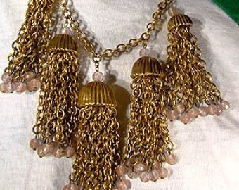 Gold Plated Saphiret or Sapphiret Tassels Necklace 1930s