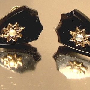 Victorian French Jet 9K Gold and Pearl Screwback Earrings DO NOT PURCHASE